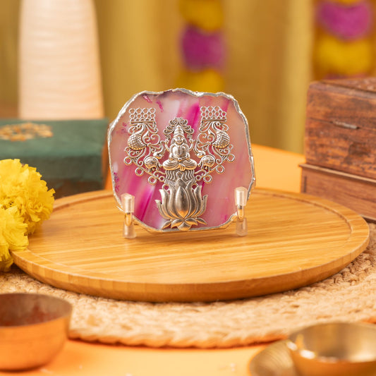 Laxmi on Natural Agate Stone with Stand & Suede Gift Box - Premium Gift for Any Occasion