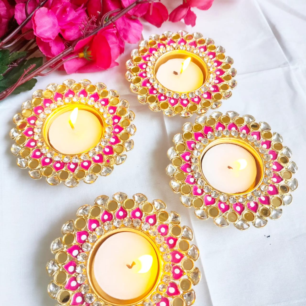 Minakari Metal Diyas/ T-Light Holder - Return Gift for Any Indian Celebration - Set of 2
