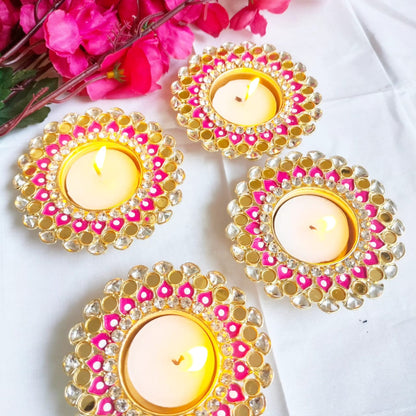 Minakari Metal Diyas/ T-Light Holder - Return Gift for Any Indian Celebration - Set of 2