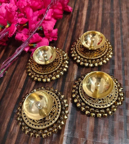 Set of 2 Brass Akhand Diya's with Ghungroo Base