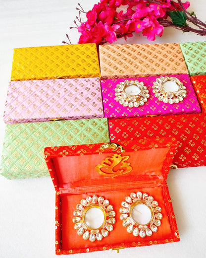 Set of 2 Kundan Diyas with Fabric Box