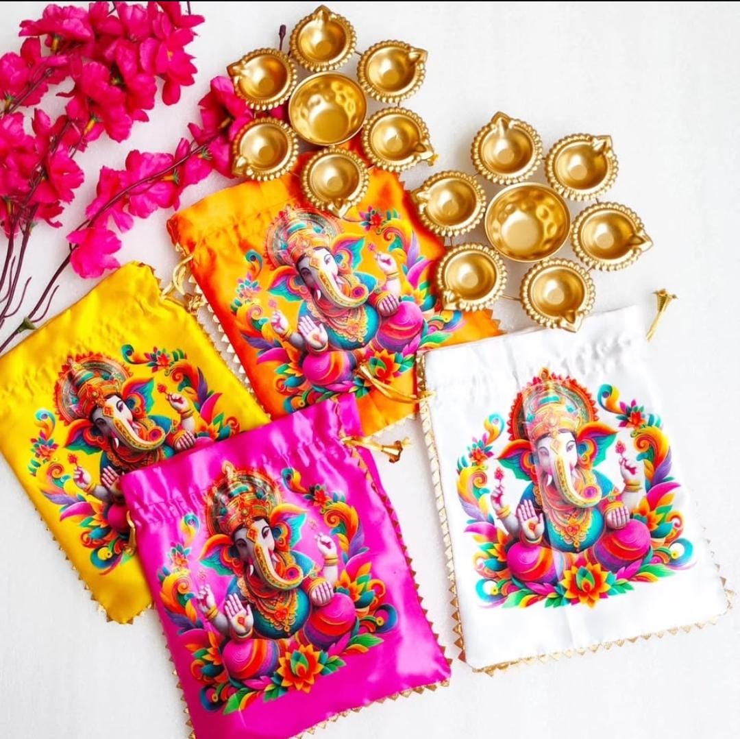 Urli with Ganesha Bags Combo - Return Gifts for Housewarming, Diwali or Puja - Set of 5