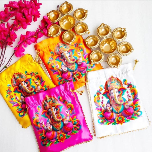 Urli with Ganesha Bags Combo - Return Gifts for Housewarming, Diwali or Puja - Set of 5