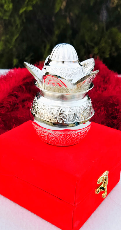 German Silver Mangal Kalash for Puja Or Housewarming Gift In Velvet Box