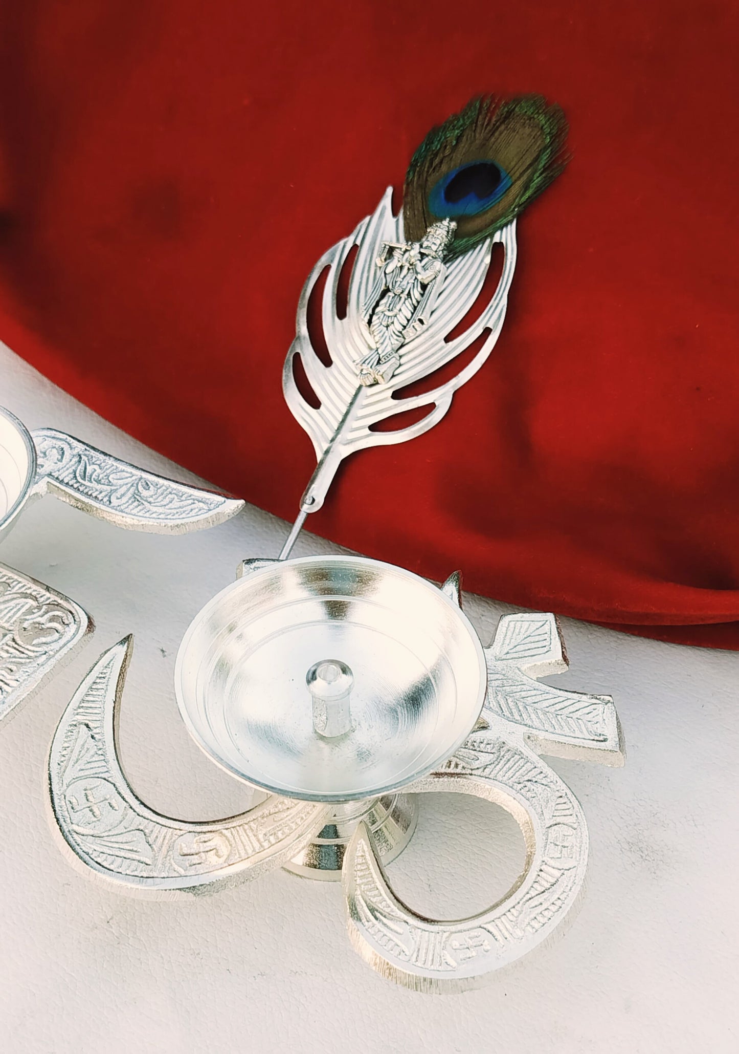 German Silver Flute Krishna Tilak Stick with Om & Swastik Diya