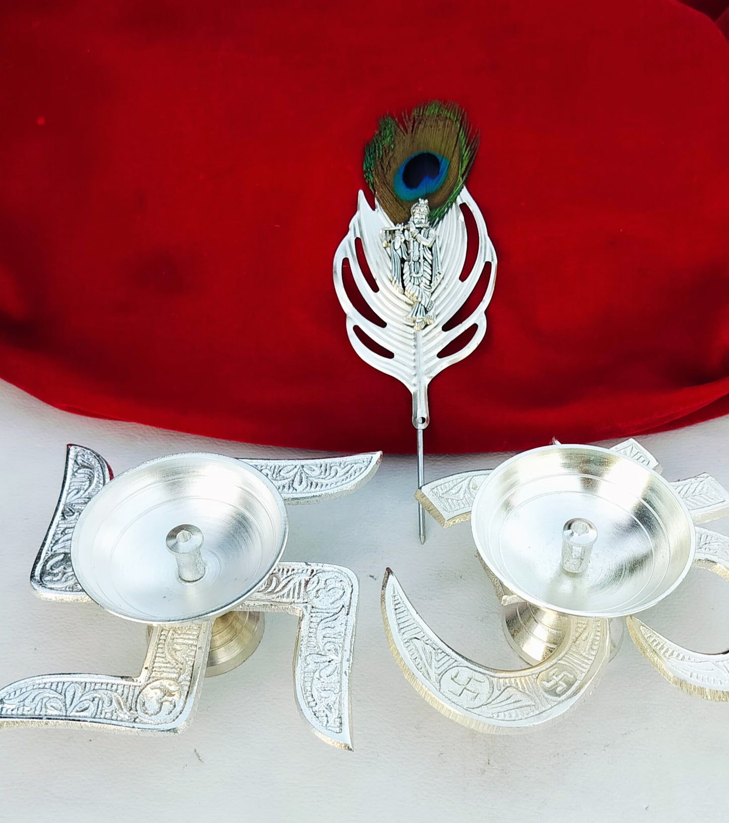 German Silver Flute Krishna Tilak Stick with Om & Swastik Diya