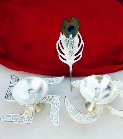 German Silver Flute Krishna Tilak Stick with Om & Swastik Diya