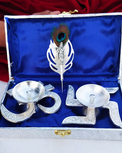 German Silver Flute Krishna Tilak Stick with Om & Swastik Diya