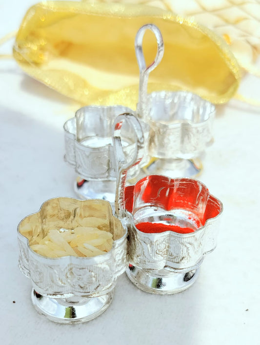 Set of 5 - 2" German Silver Haldi Kumkum Holder for Puja, Return Gift