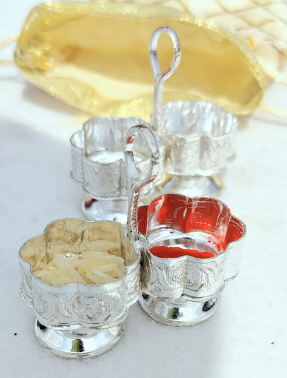 Set of 5 - 2" German Silver Haldi Kumkum Holder for Puja, Return Gift