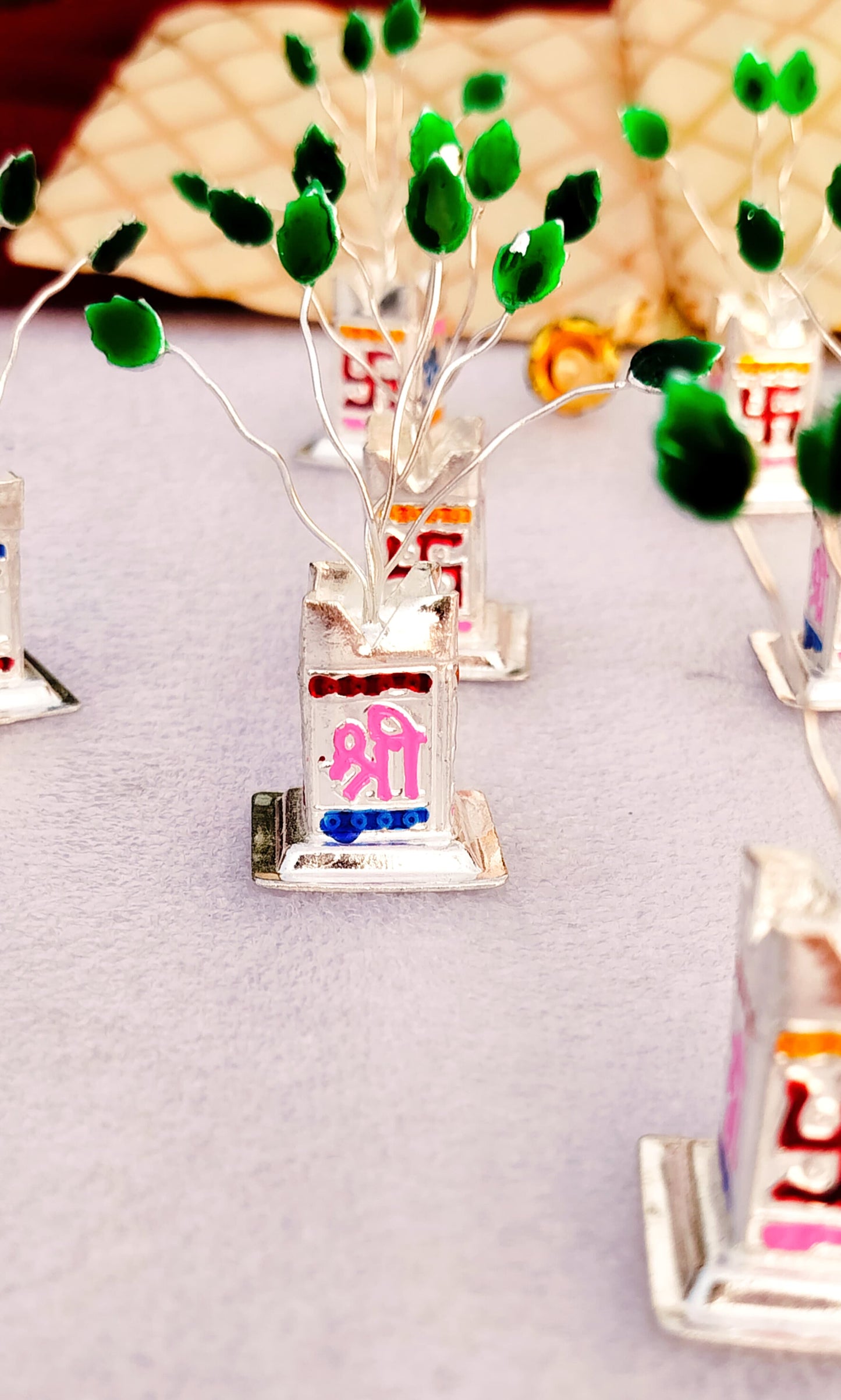 Single 2.5" Long German Silver Tulsi Vridavan with Potli Bag for Puja, Return Gift