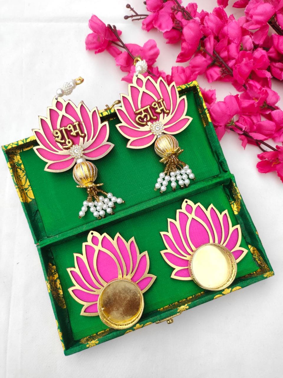 Lotus Theme Shubh Labh & Diya Combo