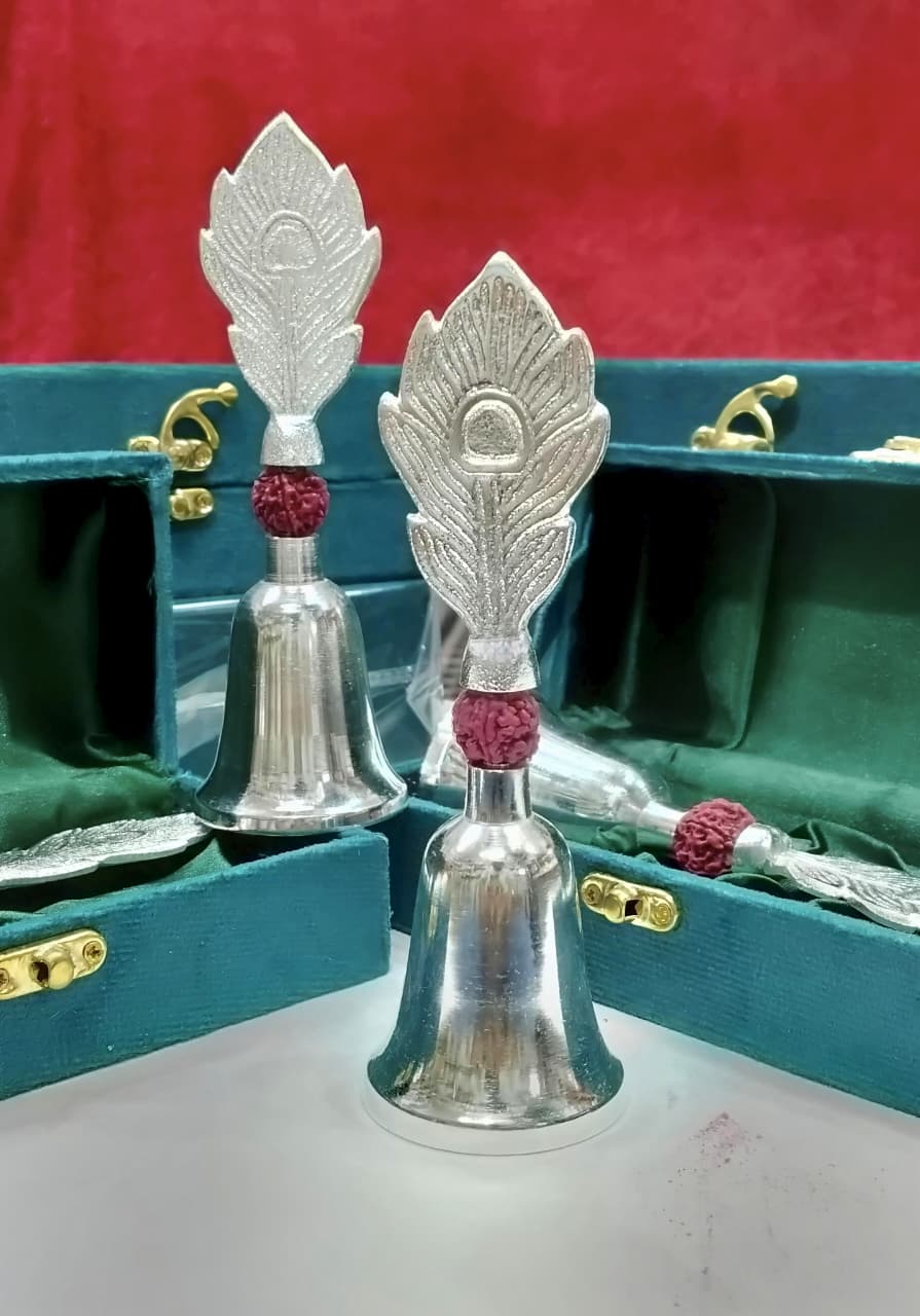 German Silver Morpankh Bell with Faux Rudraksh