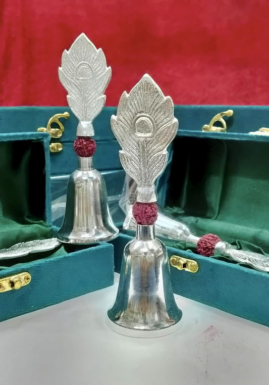German Silver Morpankh Bell with Faux Rudraksh