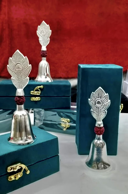 German Silver Morpankh Bell with Faux Rudraksh