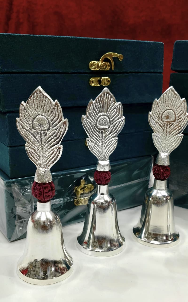 German Silver Morpankh Bell with Faux Rudraksh
