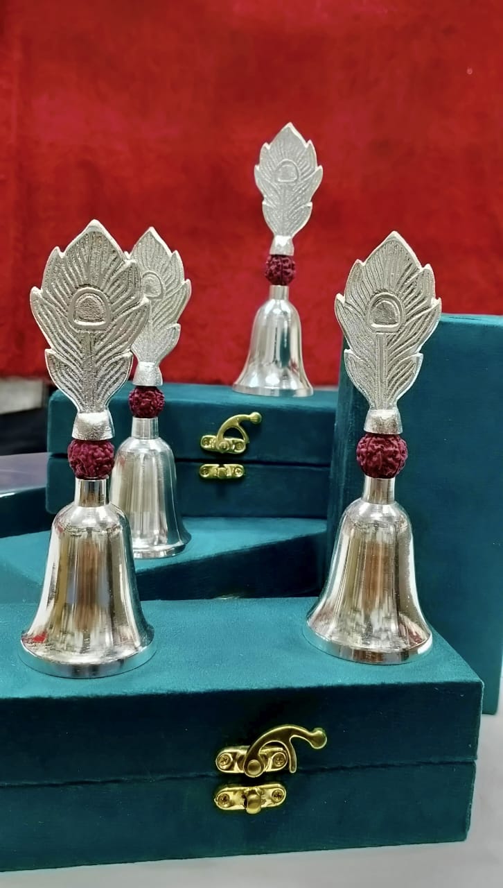 German Silver Morpankh Bell with Faux Rudraksh