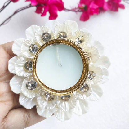 Set of 2 Dainty Acrylic Shell Flower Shaped T-Light Holders/Diya