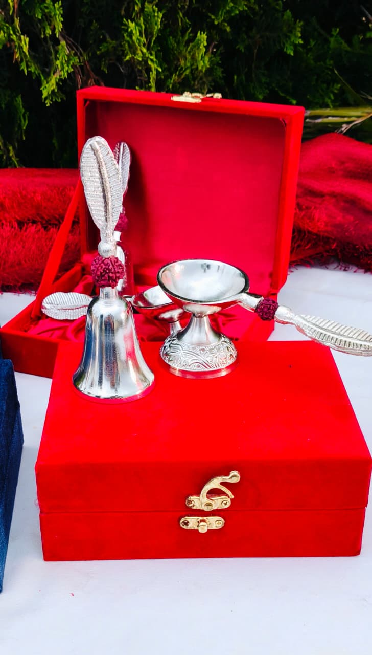 German Silver Bell with Aarti Diya Set