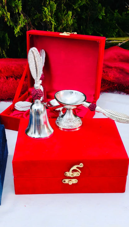 German Silver Bell with Aarti Diya Set