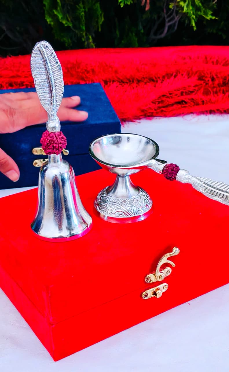 German Silver Bell with Aarti Diya Set
