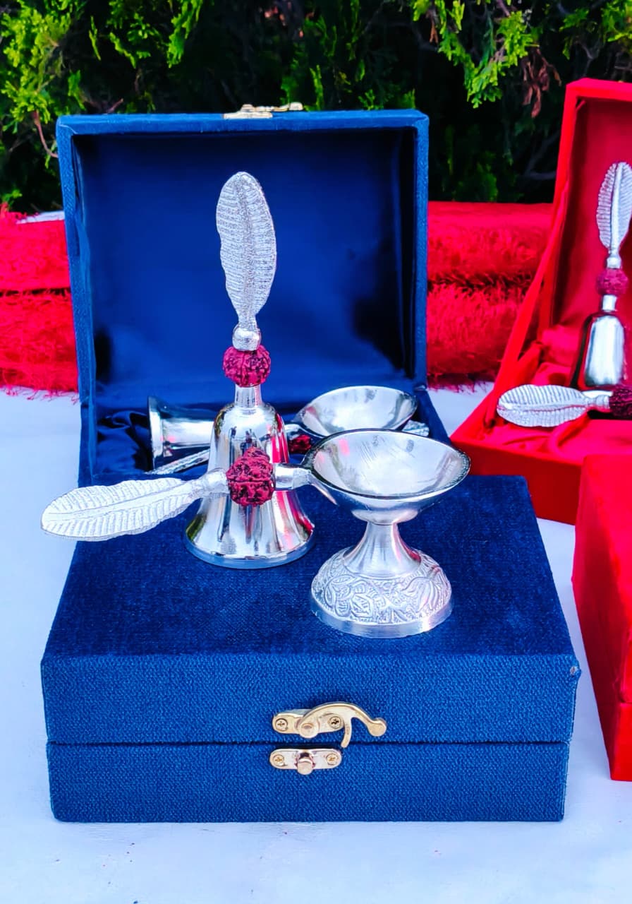 German Silver Bell with Aarti Diya Set