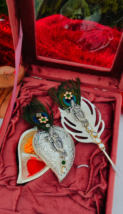 German Silver Flute Krishna Tilak Stick with Sliding Roli Chawal Chopra