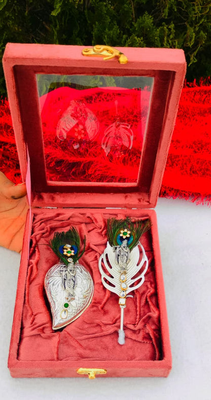 German Silver Flute Krishna Tilak Stick with Sliding Roli Chawal Chopra