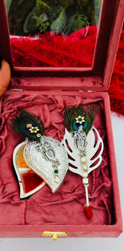 German Silver Flute Krishna Tilak Stick with Sliding Roli Chawal Chopra