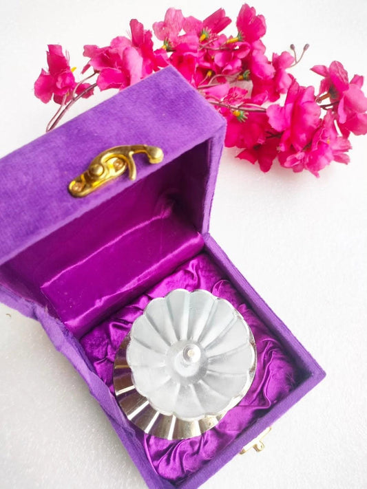 German Silver Lotus Diya with Resin Base in Gift Box