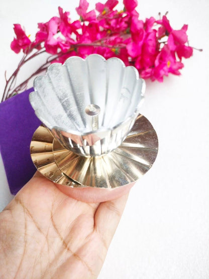 German Silver Lotus Diya with Resin Base in Gift Box