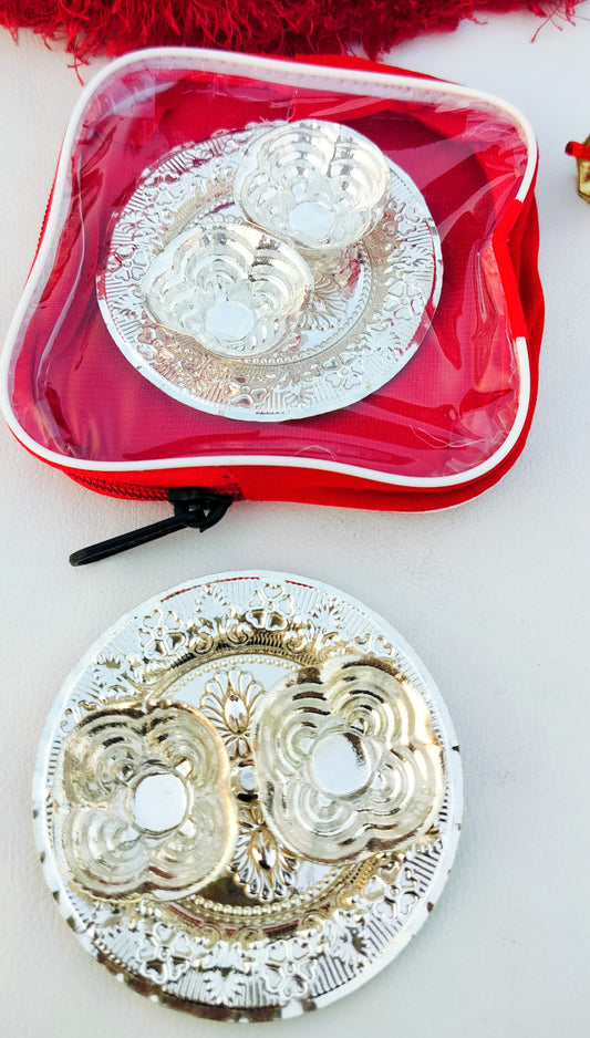 German Silver Nakkashi Kumkum Plate