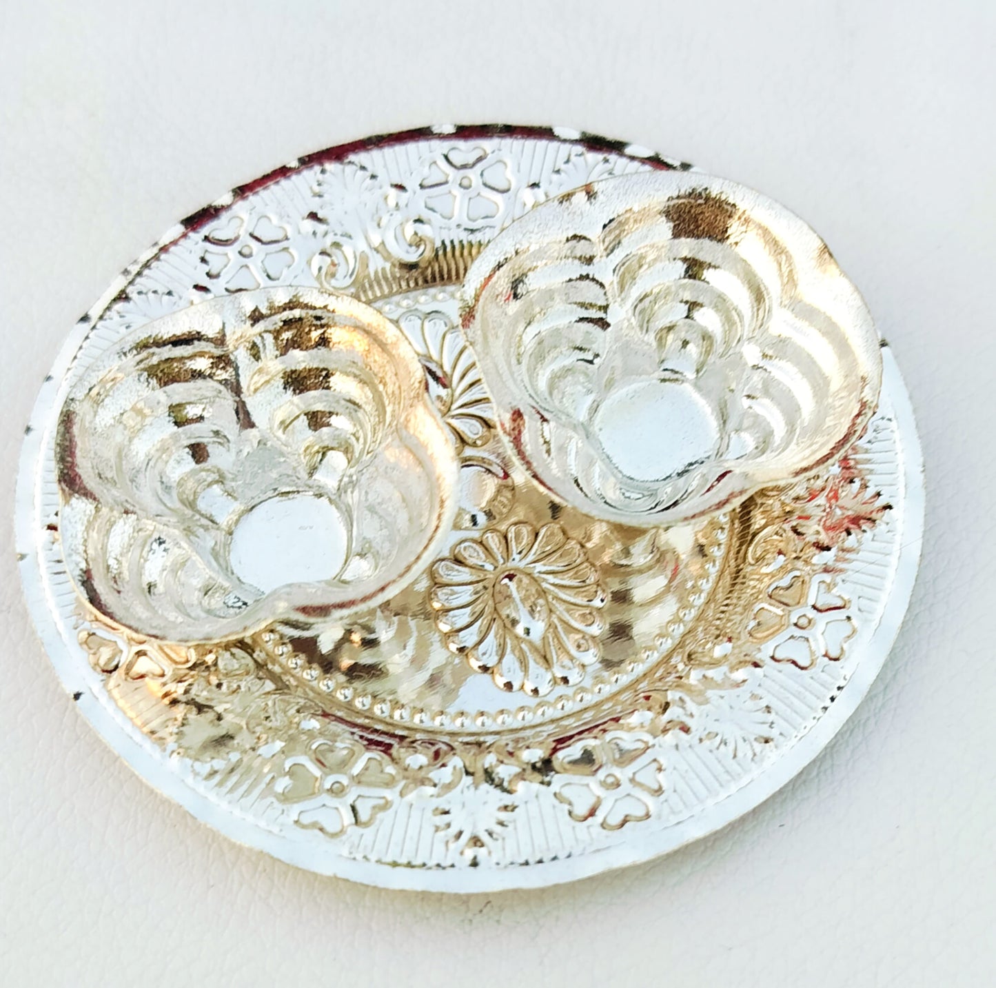 German Silver Nakkashi Kumkum Plate