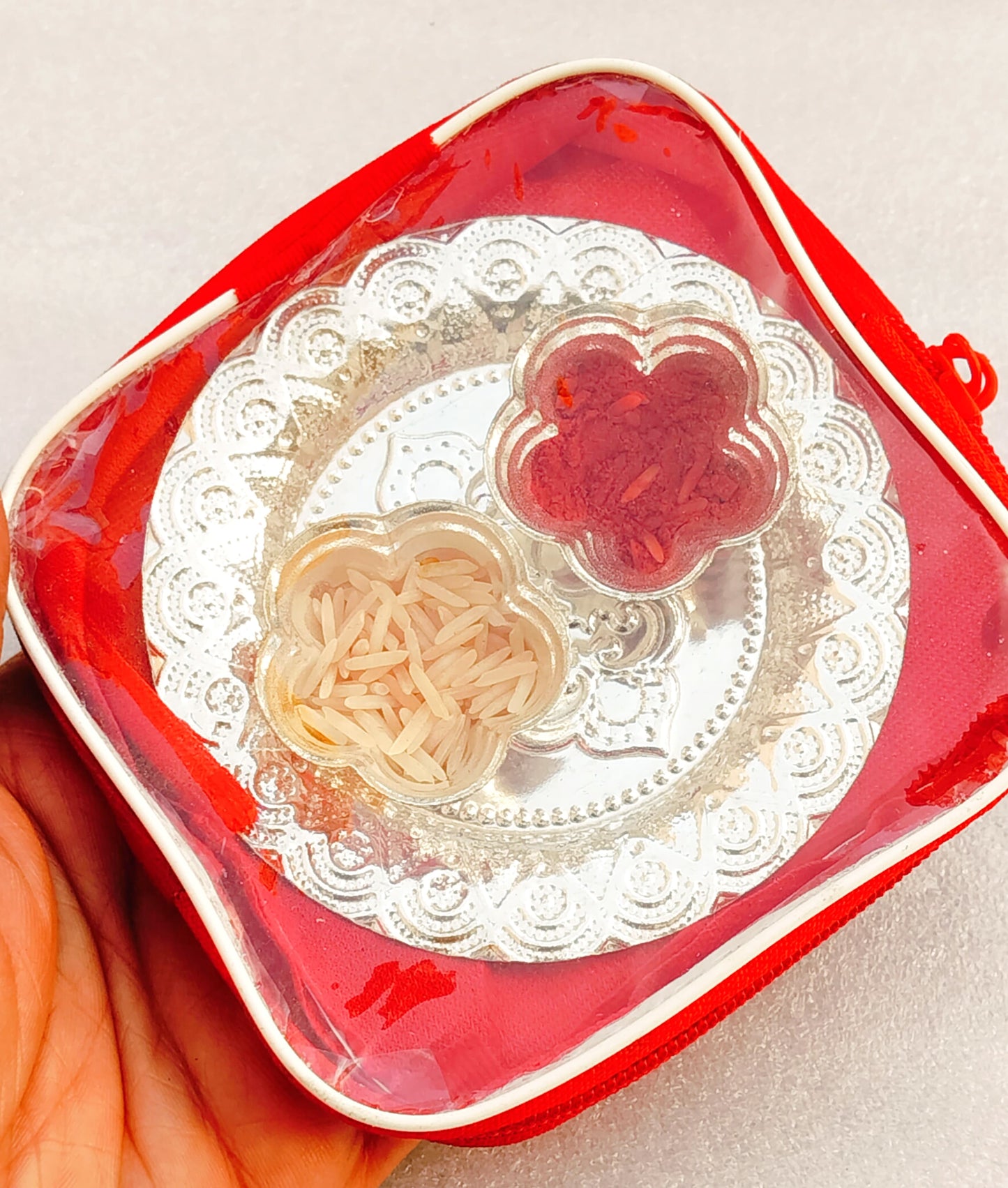 German Silver Nakkashi Kumkum Plate
