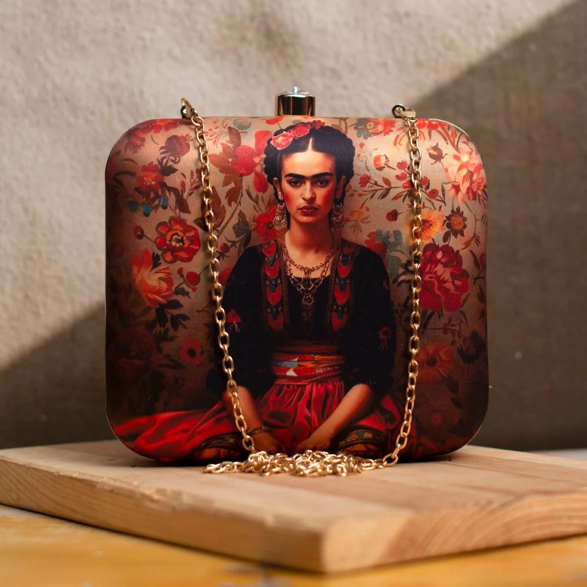 Designer Clutch with Floral  Design & Women Portrait