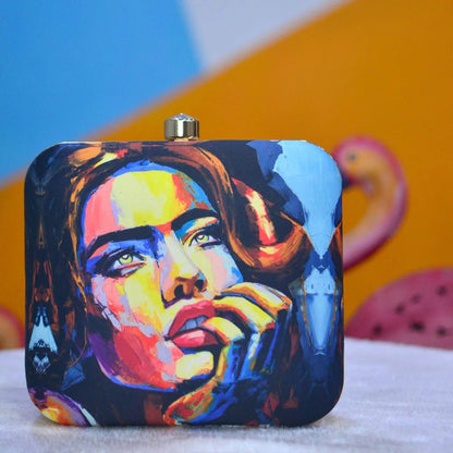 Colorful Stylish Clutch with Abstract Portrait of Women