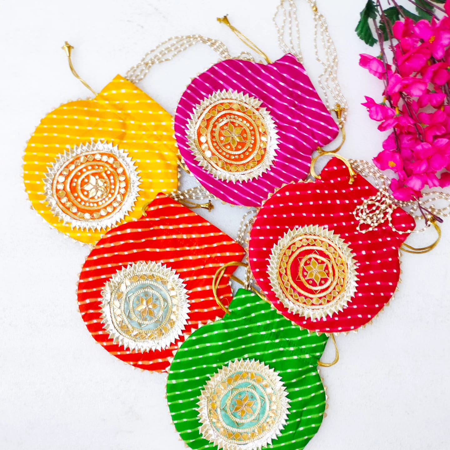 Lehariya with Gota Patti work Potli Bag, Set of 5