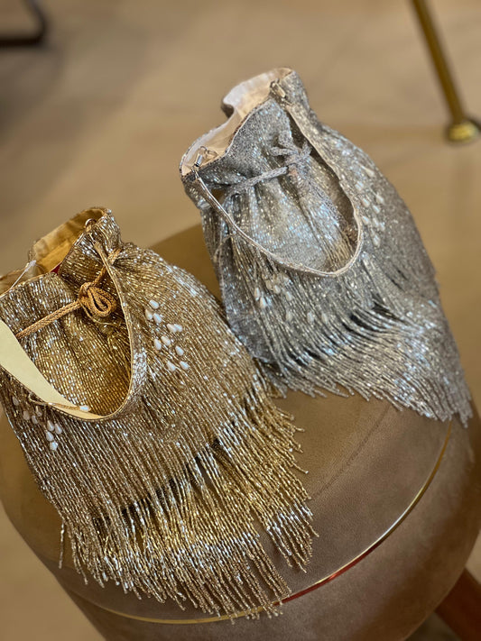 Shimmer Designer Potli Bags with Long Tassels