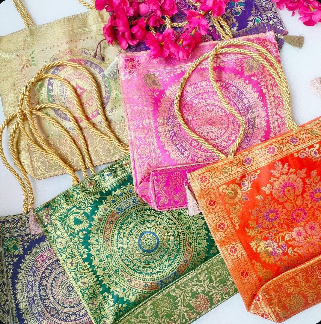 Banarasi Silk Bags with Zipper & Handle (Assorted)