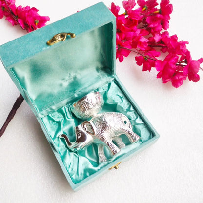 German Silver Elephant Jyot Diya in Gift Box