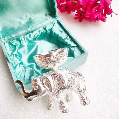 German Silver Elephant Jyot Diya in Gift Box