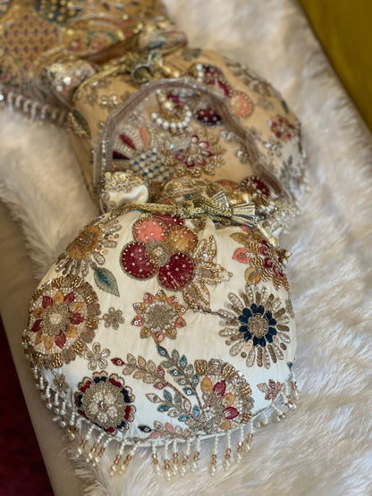 Multicolor Thread-work Embroidered Silk Potli Bag