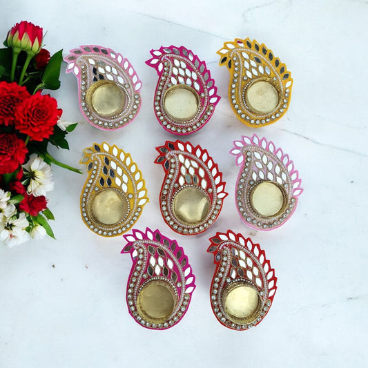 Koyari Shaped T-Light Holder with Mirrorwork - Set of 3