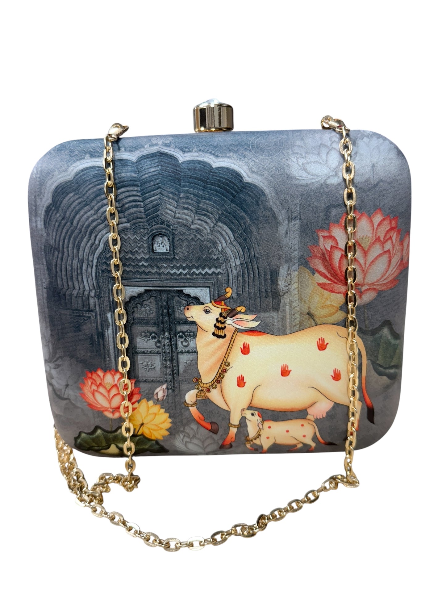 Exclusive Box Clutch with Pichwai & Calf Print
