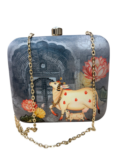 Exclusive Box Clutch with Pichwai & Calf Print
