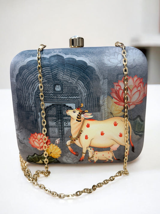 Exclusive Box Clutch with Pichwai & Calf Print
