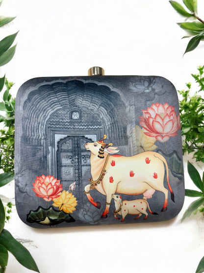 Exclusive Box Clutch with Pichwai & Calf Print