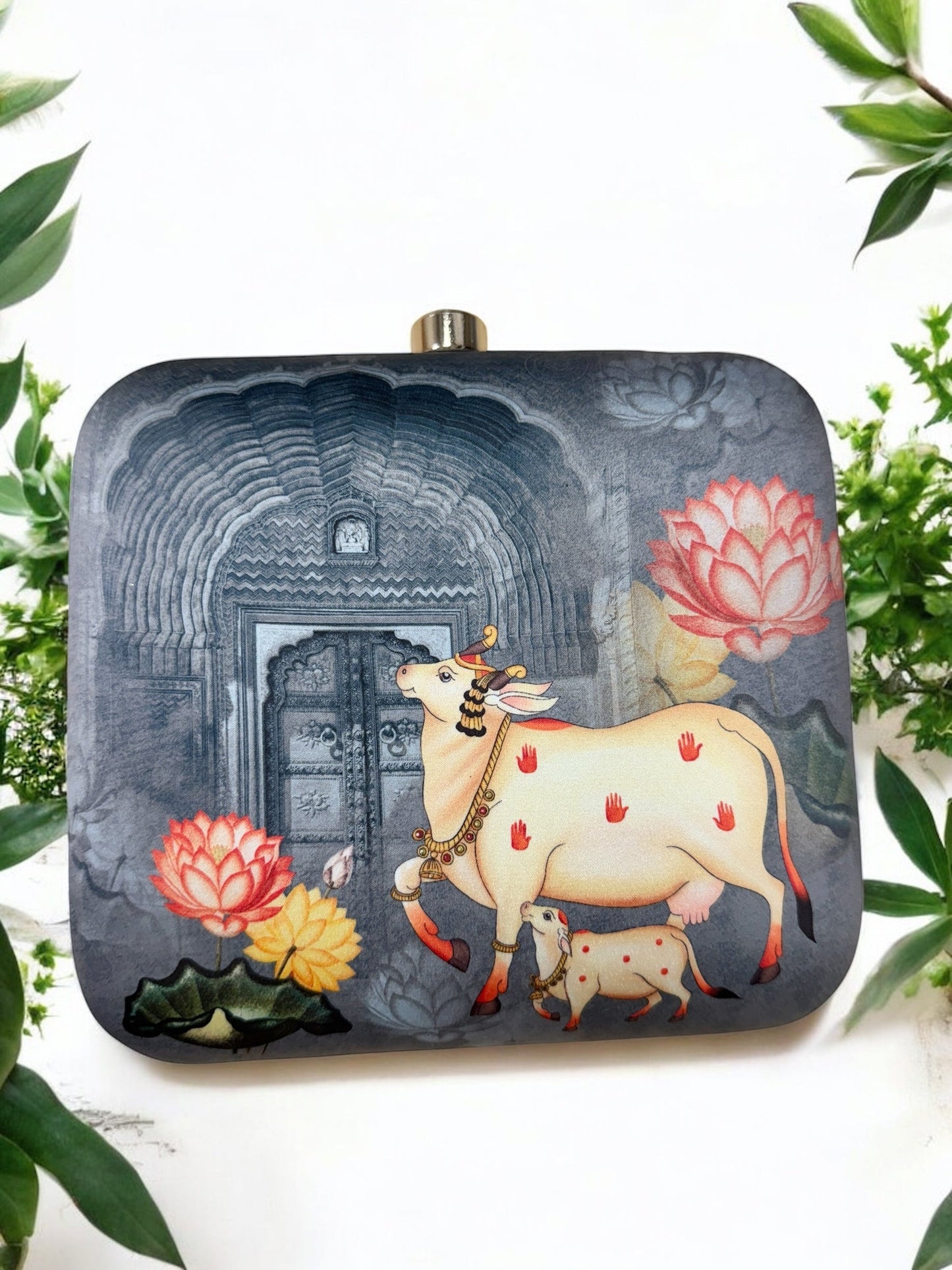 Exclusive Box Clutch with Pichwai & Calf Print