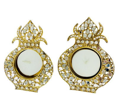 Kalash Shaped Mirror Diyas/ T-Light Holder - Set of 2