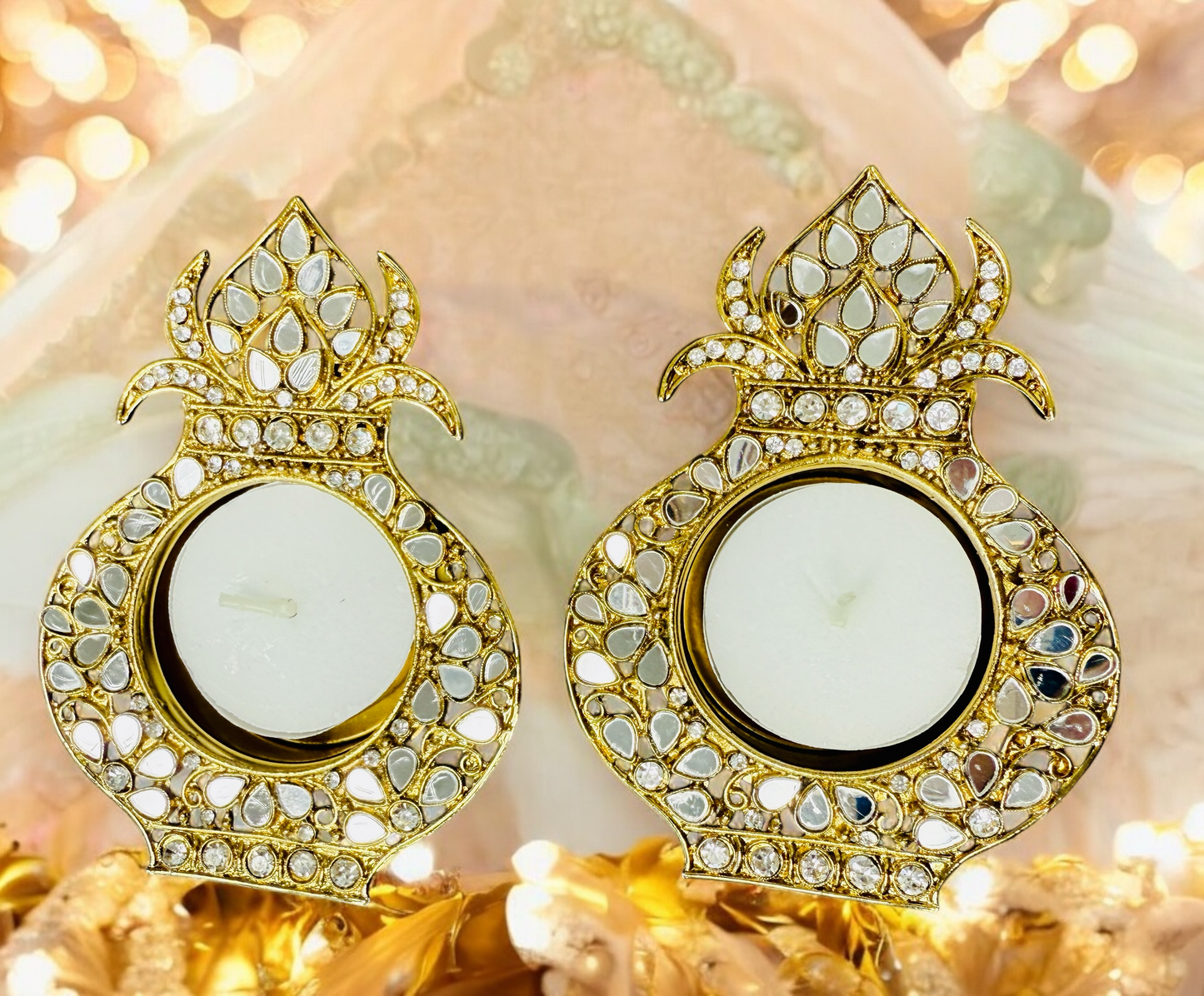 Kalash Shaped Mirror Diyas/ T-Light Holder - Set of 2